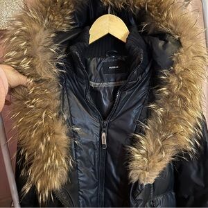 RUDSAK Black Puffer Jacket with Brown Fur Trim